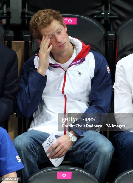 Prince Harry attends the Women's Goalball on day six of the London 2012 Paralympic Games at The Copper Box in the Olympic Park.