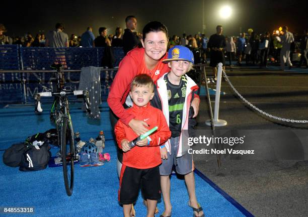 Actress Heather Tom participates in the Nautica Malibu Triathlon at Zuma Beach on September 17, 2017 in Malibu, California.