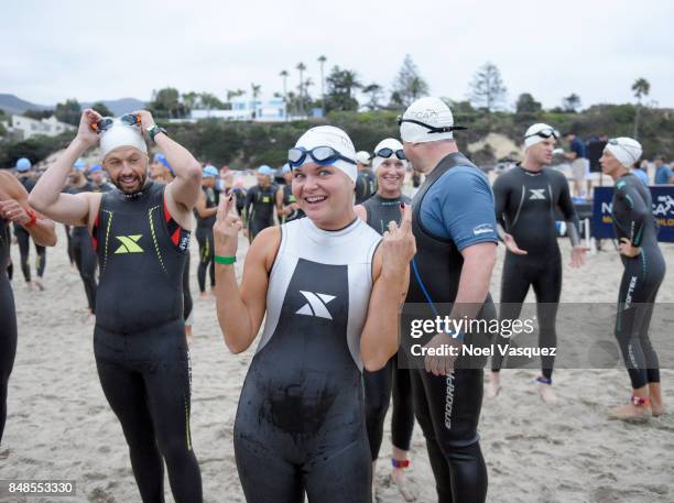 Actress Heather Tom participates in the Nautica Malibu Triathlon at Zuma Beach on September 17, 2017 in Malibu, California.