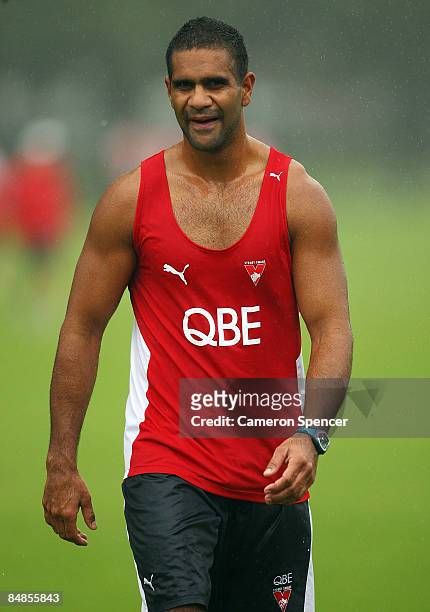 Michael O'Loughlin of the Swans walks during a Sydney Swans AFL training session held at Lakeside Oval February 18, 2009 in Sydney, Australia.