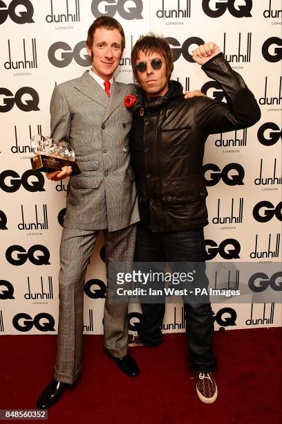 Liam Gallagher with Lifetime Achievement Award Winner Bradley Wiggins at the 2012 GQ Men Of The Year Awards at the Royal Opera House, Bow Street,...