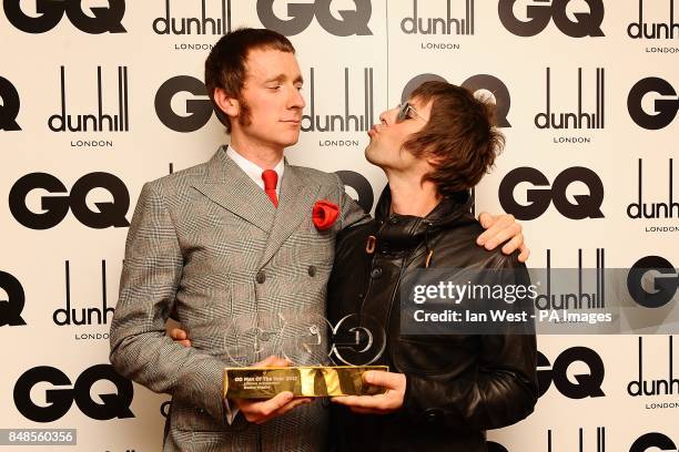 Liam Gallagher with Lifetime Achievement Award Winner Bradley Wiggins at the 2012 GQ Men Of The Year Awards at the Royal Opera House, Bow Street,...