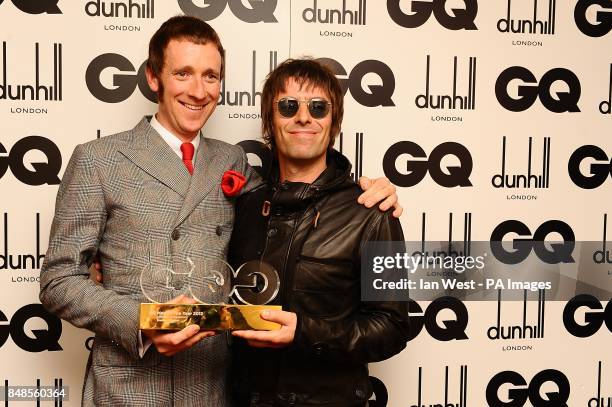 Liam Gallagher with Lifetime Achievement Award Winner Bradley Wiggins at the 2012 GQ Men Of The Year Awards at the Royal Opera House, Bow Street,...