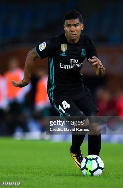 Carlos Enrique Casimiro of Real Madrid CF runs with the ball during the La Liga match between Real Sociedad and Real Madrid at Anoeta stadium on...