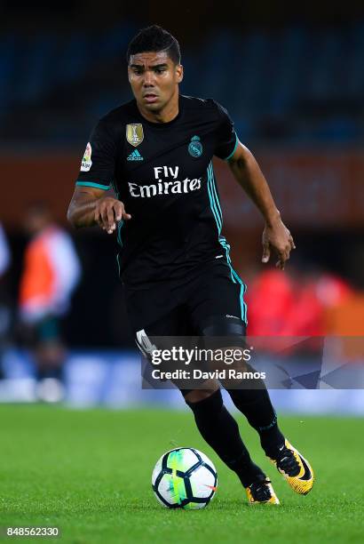 Carlos Enrique Casimiro of Real Madrid CF runs with the ball during the La Liga match between Real Sociedad and Real Madrid at Anoeta stadium on...