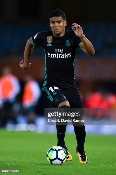 Carlos Enrique Casimiro of Real Madrid CF runs with the ball during the La Liga match between Real Sociedad and Real Madrid at Anoeta stadium on...