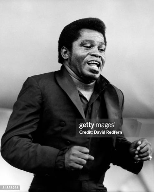 American soul singer and songwriter James Brown performs live on stage at the Newport Jazz Festival in Newport, Rhode Island on the afternoon of 6th...