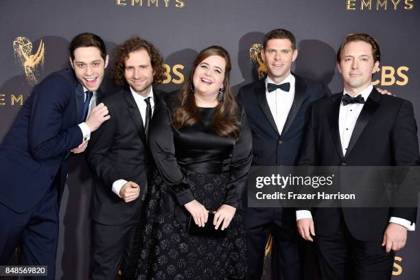 Actors Pete Davidson, Kyle Mooney, Aidy Bryant, Mikey Day and Beck Bennett attend the 69th Annual Primetime Emmy Awards at Microsoft Theater on...