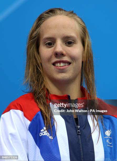 Bronze Medalist Great Britain's Louise Watkin after the Women's 200m Individual Medley - SM9 Final, during the Paralympic Games in London. PRESS...