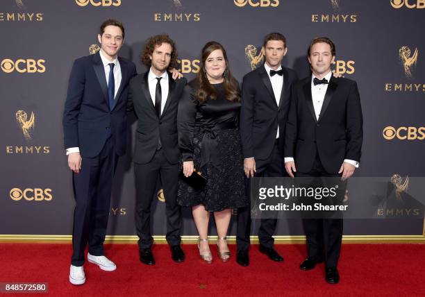 Actors Pete Davidson, Kyle Mooney, Aidy Bryant, Mikey Day and Beck Bennett attend the 69th Annual Primetime Emmy Awards at Microsoft Theater on...