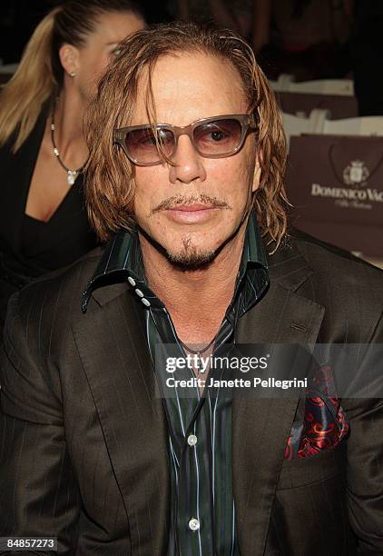 Actor Mickey Rourke attends Domenico Vacca Fall 2009 during Mercedes-Benz Fashion Week at The Salon in Bryant Park on February 17, 2009 in New York...