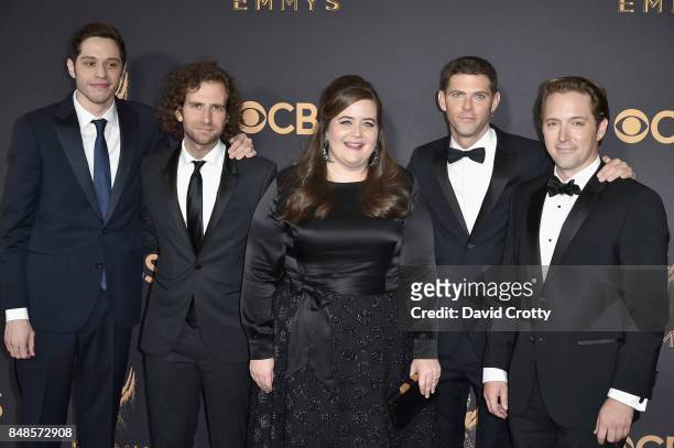 Comedians Pete Davidson, Kyle Mooney, Aidy Bryant Mikey Day and Beck Bennett attend the 69th Annual Primetime Emmy Awards at Microsoft Theater on...
