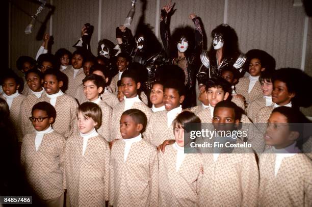 Photo of Gene SIMMONS and KISS and Peter CRISS and Paul STANLEY and Ace FREHLEY; Peter Criss, Gene Simmons, Paul Stanley, Ace Frehley - posed, group...