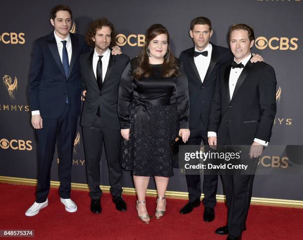 Comedians Pete Davidson, Kyle Mooney, Aidy Bryant Mikey Day and Beck Bennett attend the 69th Annual Primetime Emmy Awards at Microsoft Theater on...