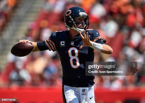 Chicago Bears quarterback Mike Glennon throws a pass during an NFL football game between the Chicago Bears and the Tampa Bay Buccaneers on September...