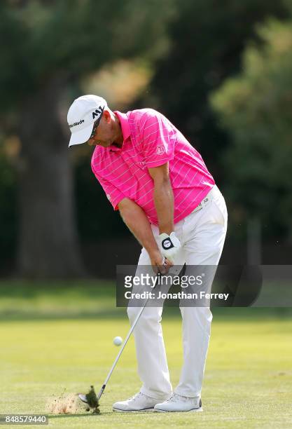 Cameron Percy of Australia hits on the 9th hole during the final round of the Web.com Tour Albertson's Boise Open at Hillcrest Country Club on...