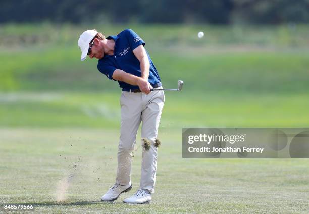 Roberto Castro hits on the 9th hole during the final round of the Web.com Tour Albertson's Boise Open at Hillcrest Country Club on September 17, 2017...