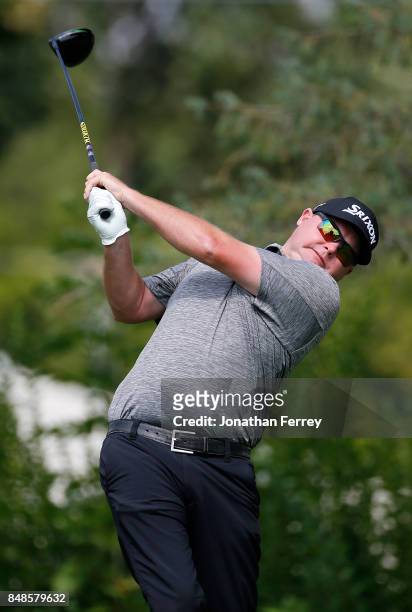 Ted Potter Jr. Tees off on the 2nd hole during the final round of the Web.com Tour Albertson's Boise Open at Hillcrest Country Club on September 17,...