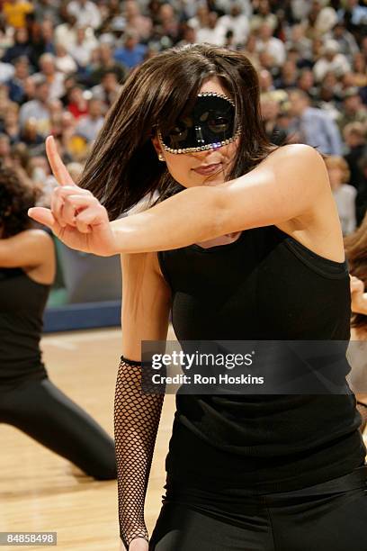 Member of the Indiana Pacers, Pacemates, performs as the Pacers took on the Philadelphia 76ers at Conseco Fieldhouse on February 17, 2009 in...