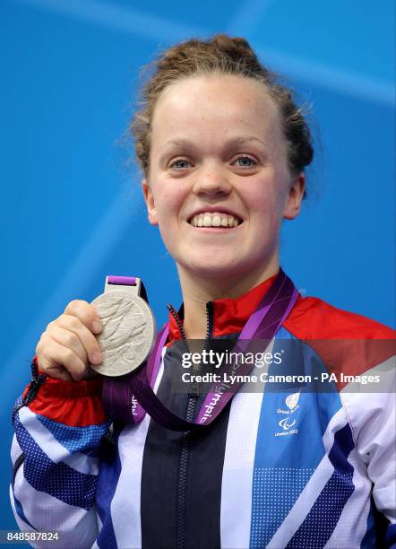 Great Britain's Eleanor Simmonds on the podium with her silver medal for the Women's 100m Freestyle - S6 final at the Aquatic Centre, London.