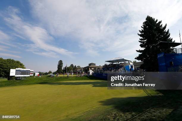 General view of the 18th green during the final round of the Web.com Tour Albertson's Boise Open at Hillcrest Country Club on September 17, 2017 in...