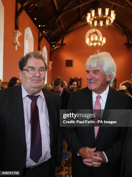 John Hume with Thomas O'Neill, representing the O'Neill family, during a ceremony at the University of Ulster Magee campus in Derry, to mark the...