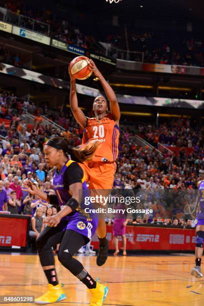 Camille Little of the Phoenix Mercury shoots the ball against the Los Angeles Sparks in Game Three of the Semifinals during the 2017 WNBA Playoffs on...