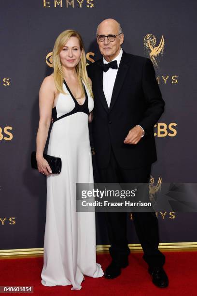 Actors Kasia Ostlun and Jeffrey Tambor attend the 69th Annual Primetime Emmy Awards at Microsoft Theater on September 17, 2017 in Los Angeles,...
