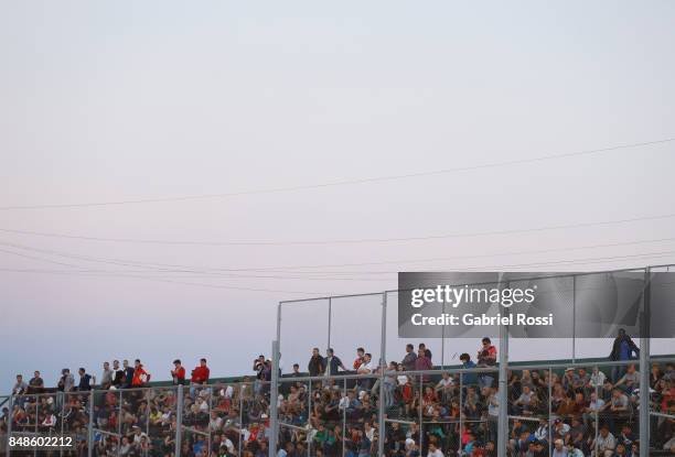 Fans of River Plate cheer their team during a match between San Martin de San Juan and River Plate as part of the Superliga 2017/18 at Ingeniero...