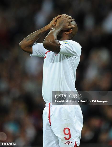 England's Jermain Defoe dejected after a missed chance