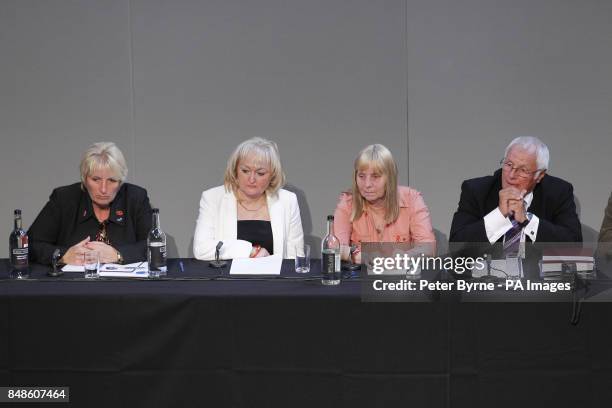 Hillsborough Family Support Group members Jenny Hicks , Margaret Aspinall and Trevor Hicks during a press conference at Liverpool's Anglican...