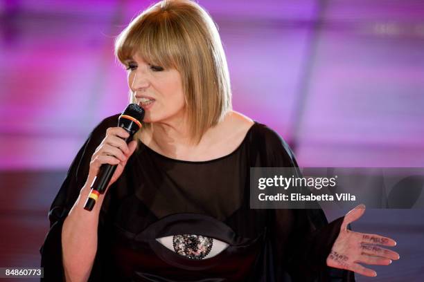 Iva Zanicchi is shown onstage on opening night of the 59th San Remo Song Festival at the Ariston Theatre on February 17, 2009 in San Remo, Italy.