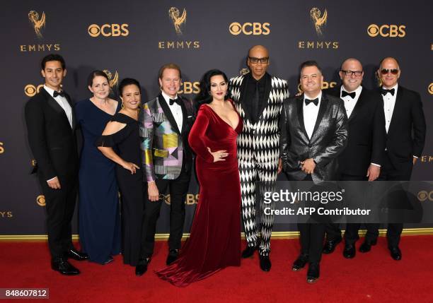 Cast of RuPaul's Drag Race arrive for the 69th Emmy Awards at the Microsoft Theatre on September 17, 2017 in Los Angeles, California. / AFP PHOTO /...