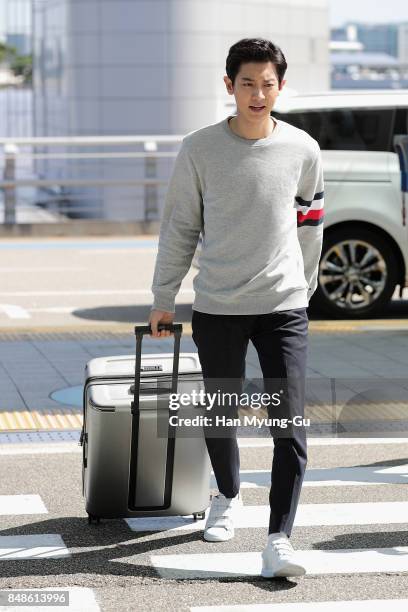 Chan Yeol of boy band EXO-K is seen on departure at Incheon International Airport on September 17, 2017 in Incheon, South Korea.