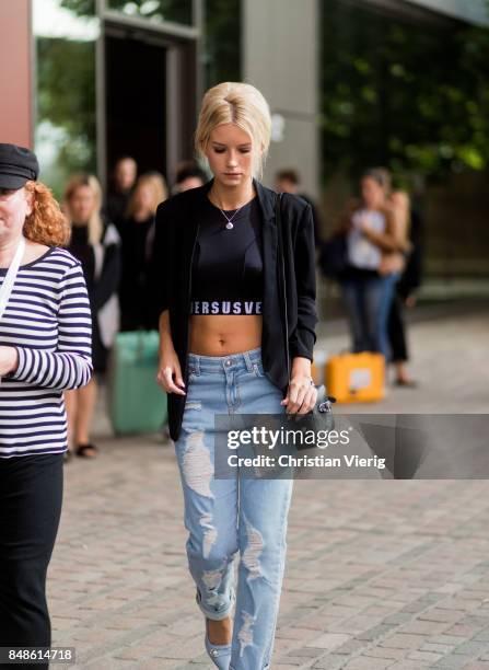 Lottie Moss outside Versus Versace during London Fashion Week September 2017 on September 17, 2017 in London, England.