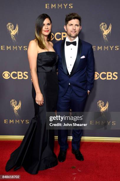 Producer Naomi Scott and actor Adam Scott attend the 69th Annual Primetime Emmy Awards at Microsoft Theater on September 17, 2017 in Los Angeles,...