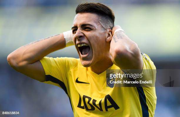 Cristian Pavon of Boca Juniors reacts during a match between Boca Juniors and Godoy Cruz as part of Superliga 2017/18 at Alberto J. Armando Stadium...