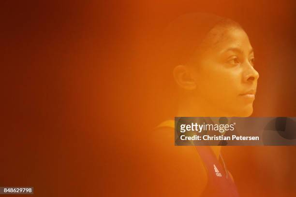 Candace Parker of the Los Angeles Sparks looks to the bench during the second half of semifinal game three of the 2017 WNBA Playoffs against the...