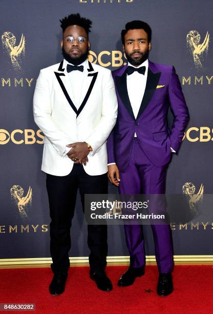 Writer Stephen Glover and actor Donald Glover attend the 69th Annual Primetime Emmy Awards at Microsoft Theater on September 17, 2017 in Los Angeles,...