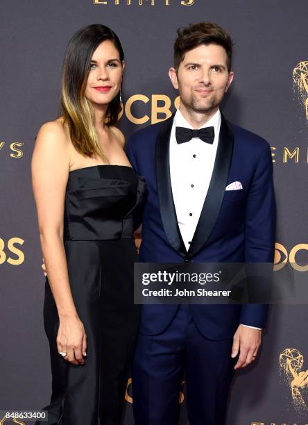 Producer Naomi Scott and actor Adam Scott attend the 69th Annual Primetime Emmy Awards at Microsoft Theater on September 17, 2017 in Los Angeles,...