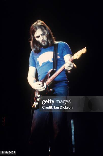 Photo of PINK FLOYD and David GILMOUR, David Gilmour performing live onstage on In The Flesh tour, wearing pig t-shirt