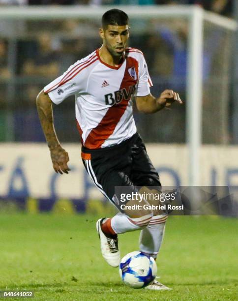 Alexander Barbosa of River Plate drives the ball during a match between San Martin de San Juan and River Plate as part of the Superliga 2017/18 at...
