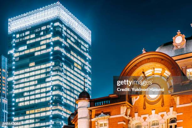 tokyo station at night - tokyo station stock pictures, royalty-free photos & images