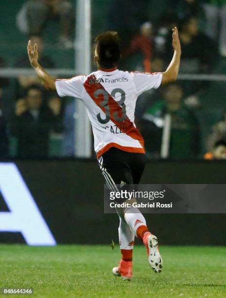 Alan Marcel of River Plate celebrates after scoring the third goal of his team during a match between San Martin de San Juan and River Plate as part...