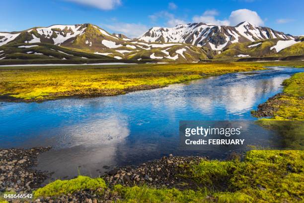 landscape of landmannalaugar - standing water stock-fotos und bilder
