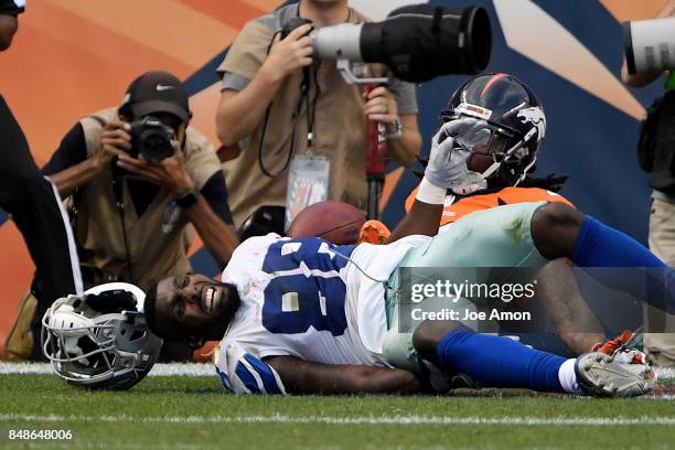 Bradley Roby of the Denver Broncos breaks up a fourth-down-and-goal pass attempt to Dez Bryant of the Dallas Cowboys during the fourth quarter of the...