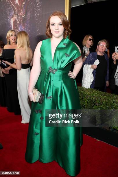 Actor Shannon Purser walks the red carpet during the 69th Annual Primetime Emmy Awards at Microsoft Theater on September 17, 2017 in Los Angeles,...