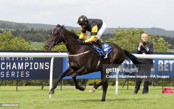 Hawkeyethenoo ridden by Graham Lee wins the Blue Square Bet Stewards' Cup during the Blue Square Stewards Cup Day of the Glorious Goodwood Festival...