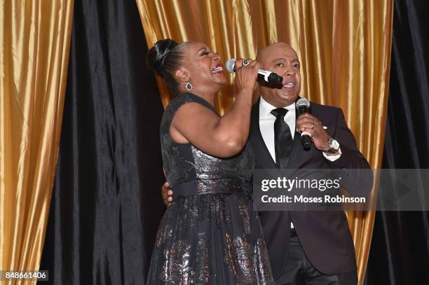 Recording artist Regina Belle and recording artist Peabo Bryson perform at the 2017 DMF Care for Congo Gala at St. Regis Hotel on September 16, 2017...