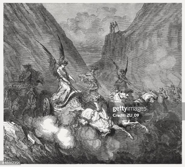 zechariah's 8th vision: the four chariots (zechariah 6), published 1886 - prophet stock illustrations